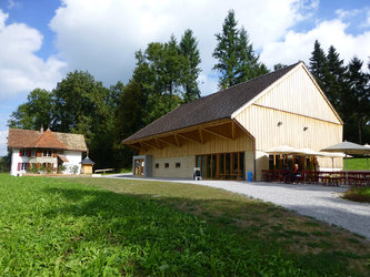 Das Ziegelei-Museum in einer idyllischen Lichtung. Im Hintergrund das Ziegler-Wohnhaus.